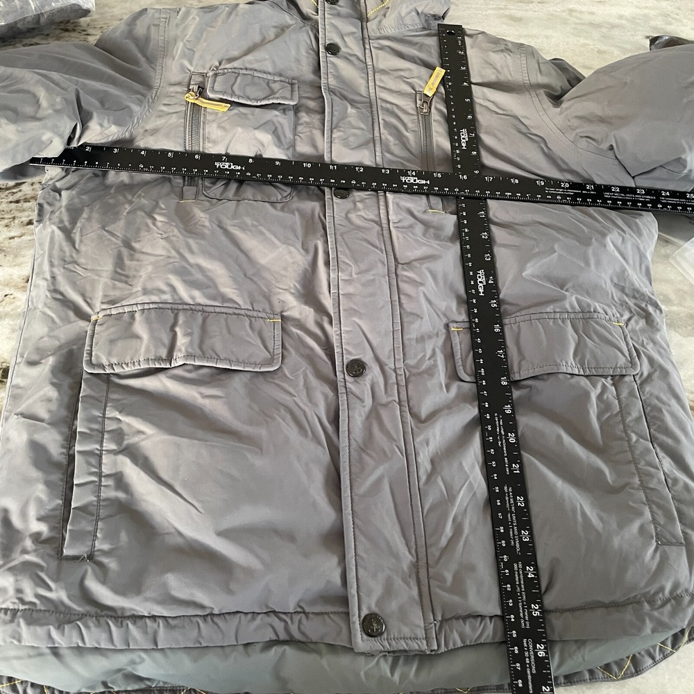 Lands End Down Feather Jacket Kids Boy Sz XL 18-20 Gray Faux Fur Hood Insulated - Picture 15 of 16